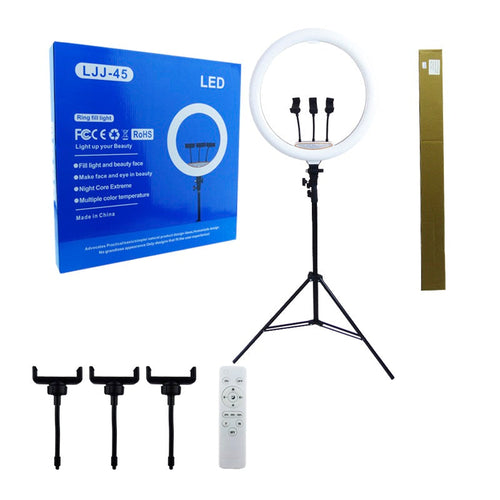 Aro LED 18" con 3 Soportes, Control Remoto y Atril de 2,10 m