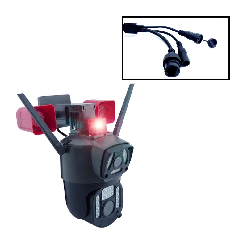 Cámara Seguridad WiFi Doble Lente Sirena Baliza LED HD Cobertura