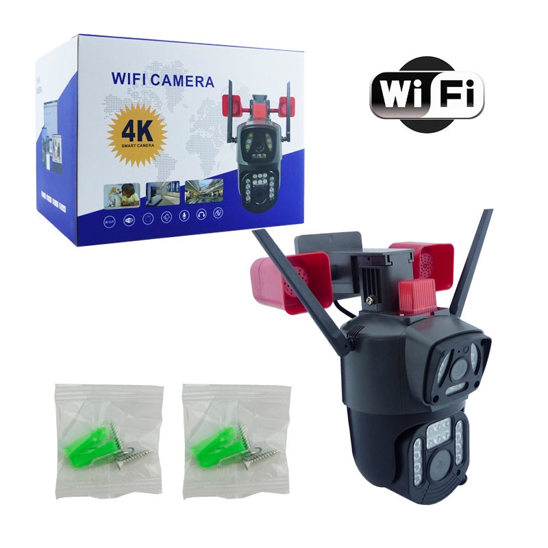 Cámara Seguridad WiFi Doble Lente Sirena Baliza LED HD Cobertura