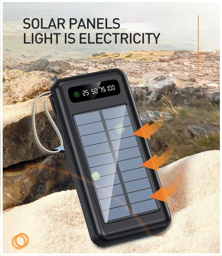 Power Bank Solar 20000mAh Cables Integrados Luz LED