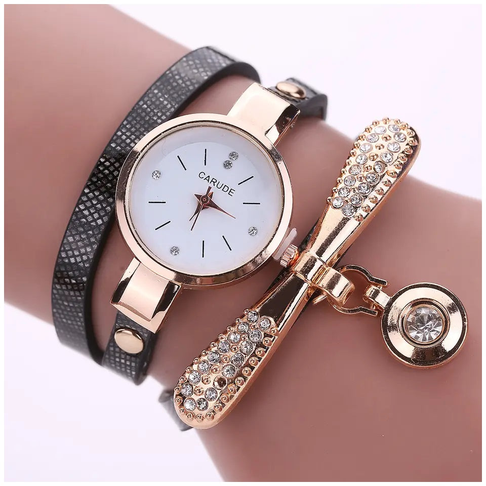 Reloj Personalizado para Mujeres con Incrustaciones y Pulsera Negro