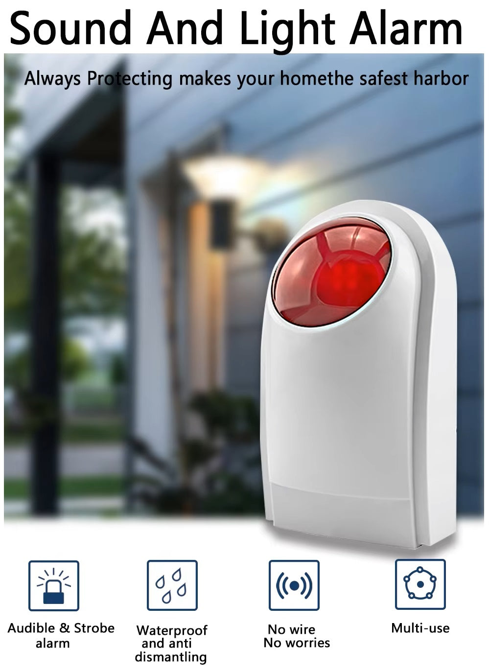Sirena Estroboscópica WiFi Exterior 110-120 dB con 10 Controles