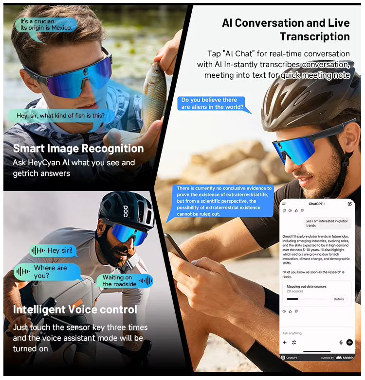 Gafas Inteligentes con IA 1080P Cámara 8MP, Traducción en Tiempo Real