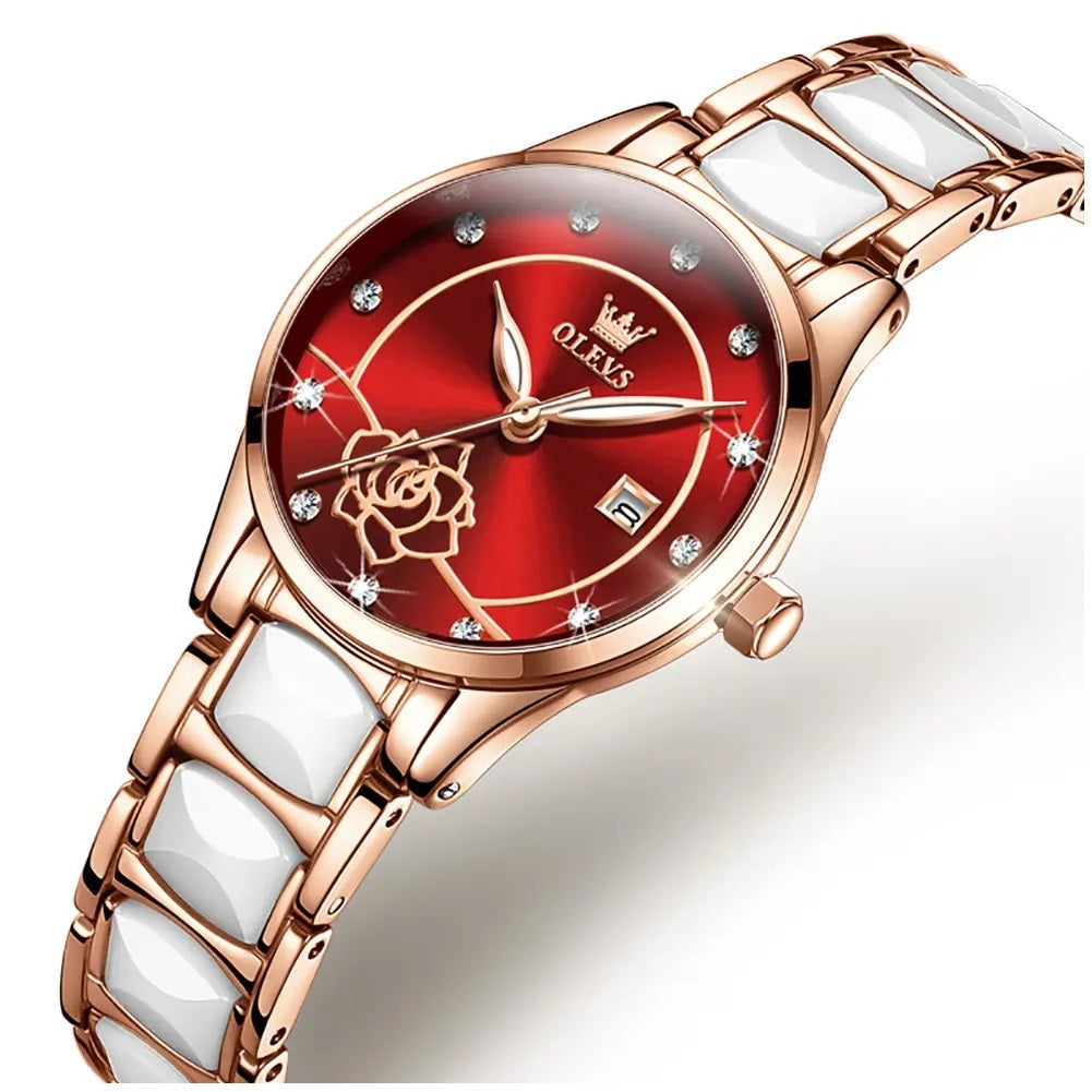 Reloj Elegante para Mujer con Esfera Roja Pulsera de Acero Inoxidable