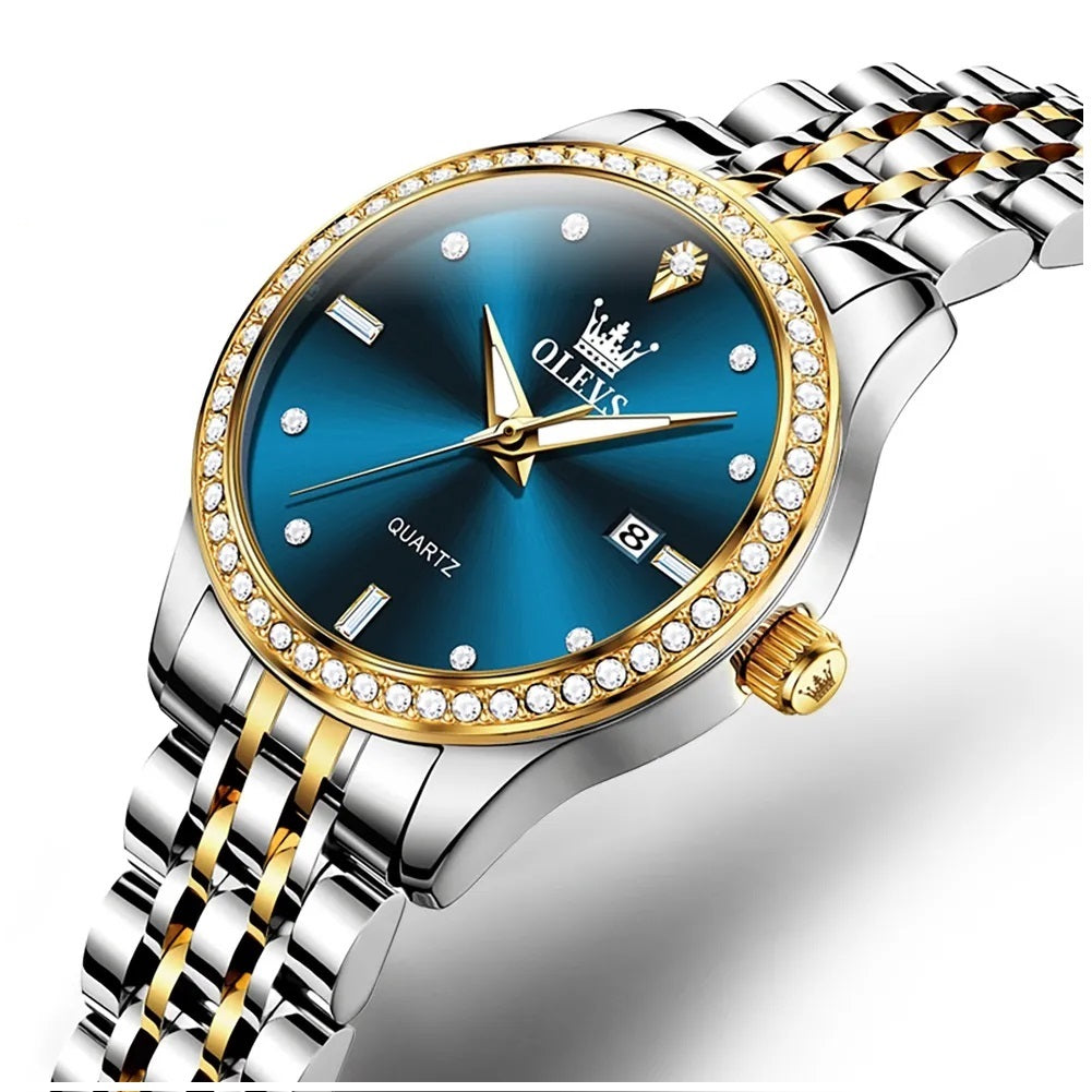 Reloj Lujo Mujer Cuarzo, Esfera Azul, Circonias Brillantes