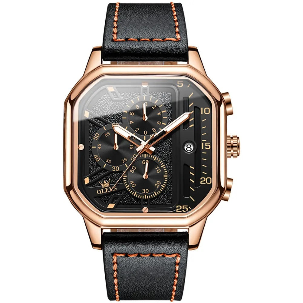 Reloj de Hombre Cuadrado de Lujo con Cronógrafo, Correa de Cuero