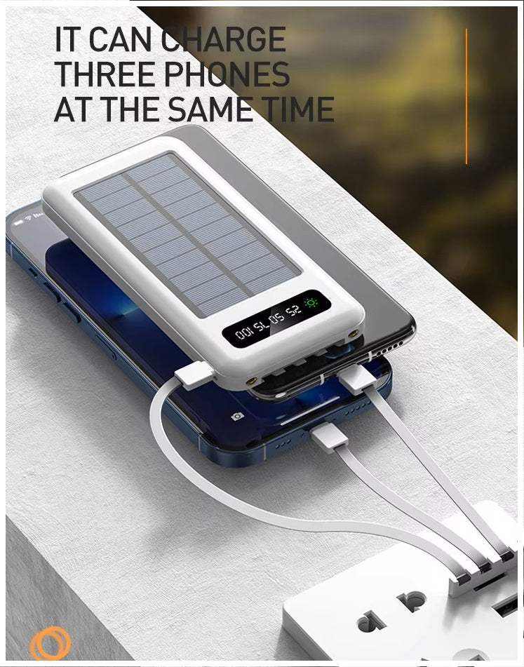 Power Bank Solar 20000mAh Cables Integrados Luz LED