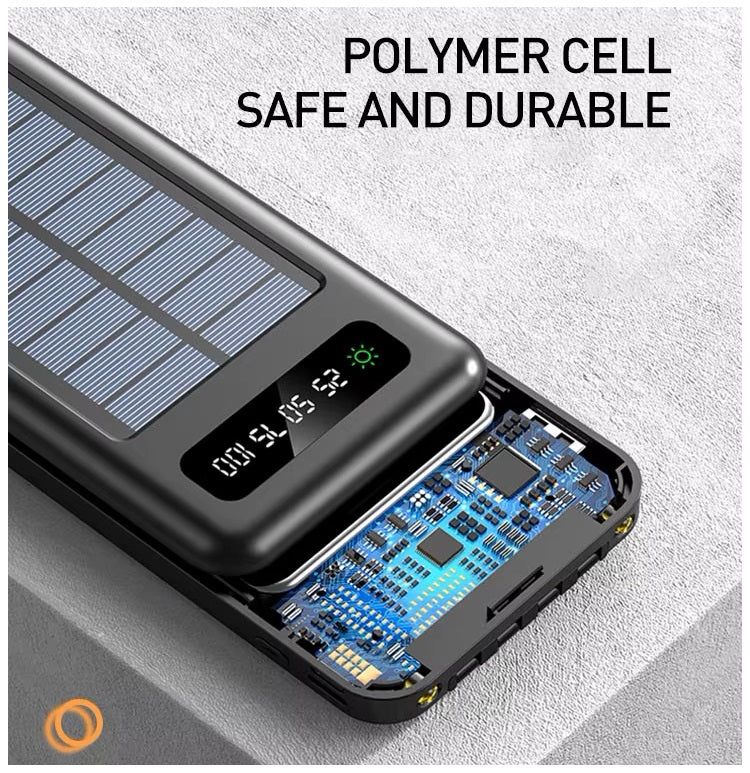 Power Bank Solar 20000mAh Cables Integrados Luz LED