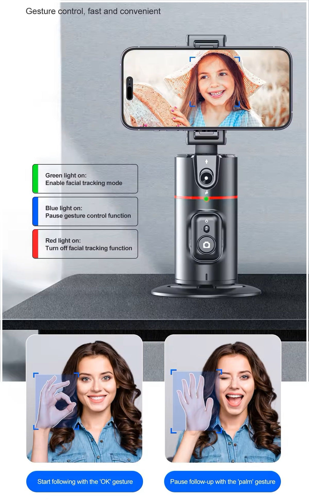 Trípode 360° Seguimiento Facial Automático con Control Remoto