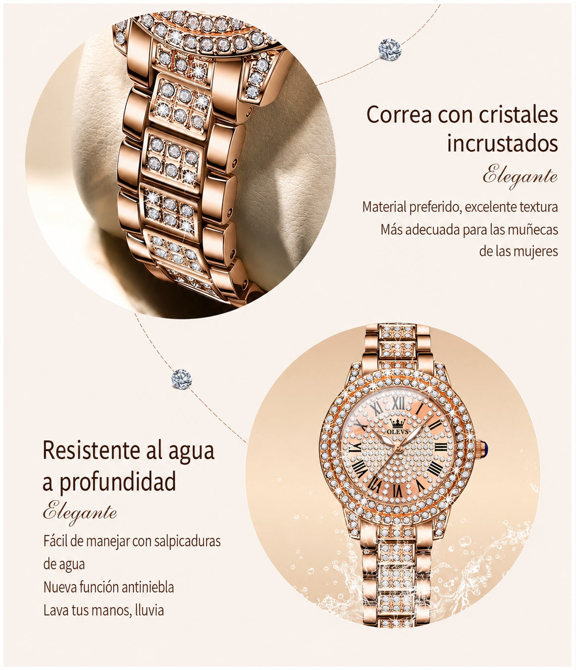 Reloj Mujer 32 mm Cuarzo Acero Cristales Decorativos 3 ATM - imagen 5