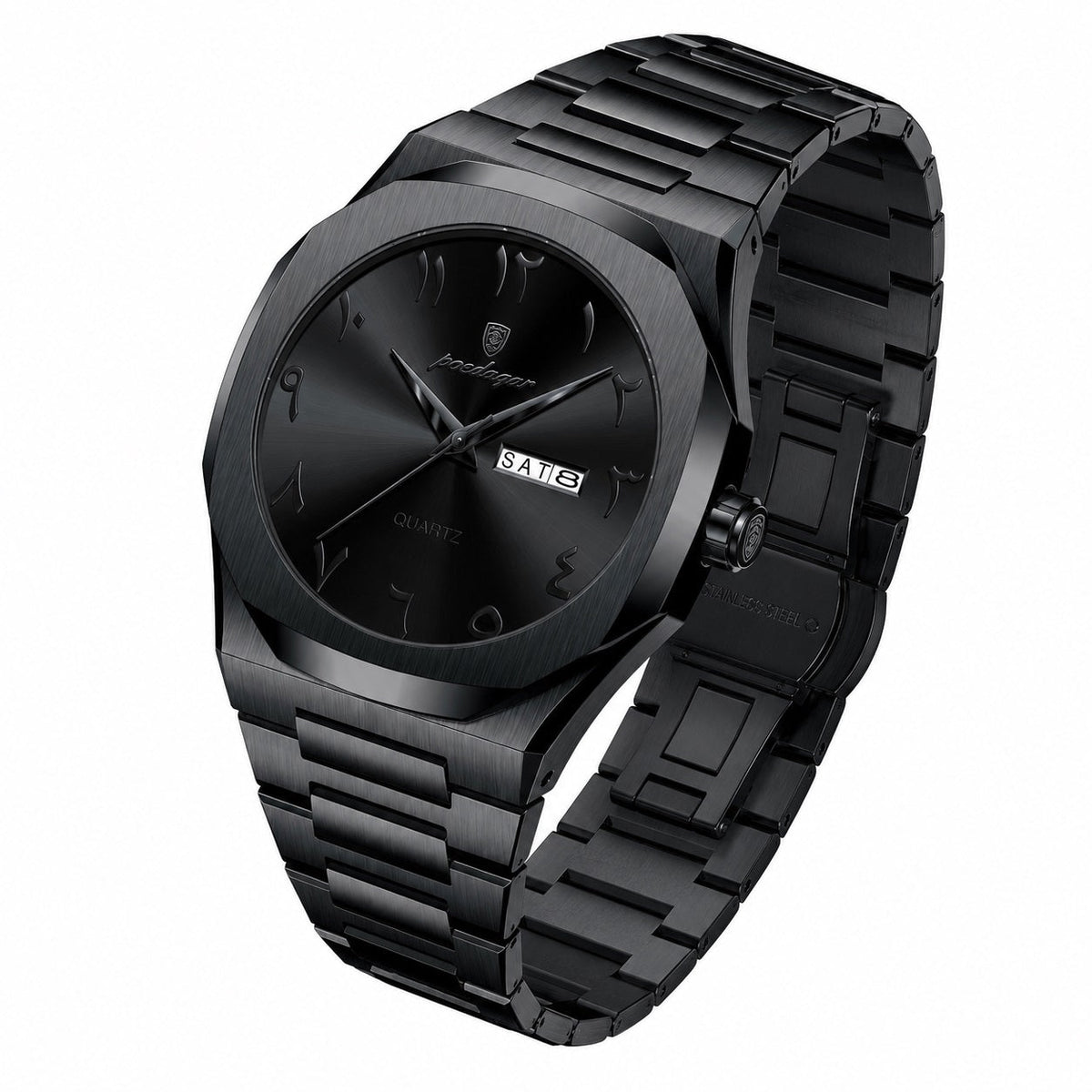 Reloj Hombre 41 mm Negro Cuarzo Día Fecha Acero 3 ATM - imagen 3