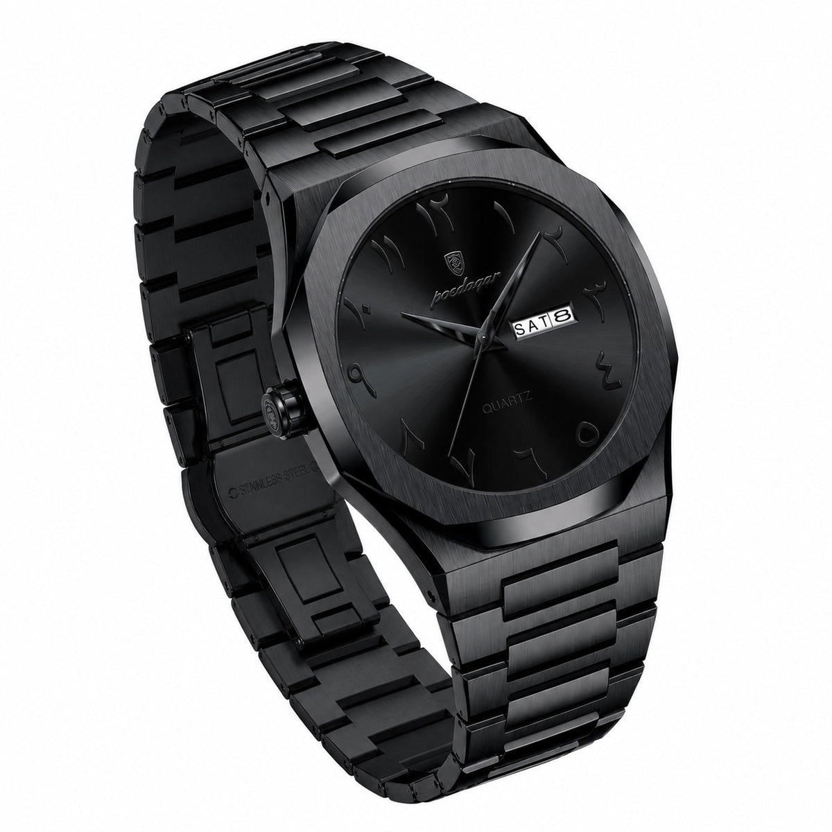 Reloj Hombre 41 mm Negro Cuarzo Día Fecha Acero 3 ATM - imagen 5
