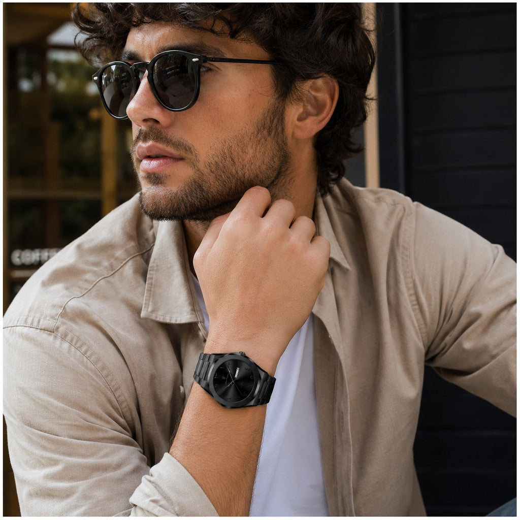 Reloj Hombre 41 mm Negro Cuarzo Día Fecha Acero 3 ATM - imagen 1