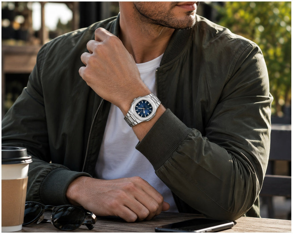 Reloj Hombre 40 mm Caja Cuadrada Cuarzo Acero Calendario 3 BAR - imagen 1