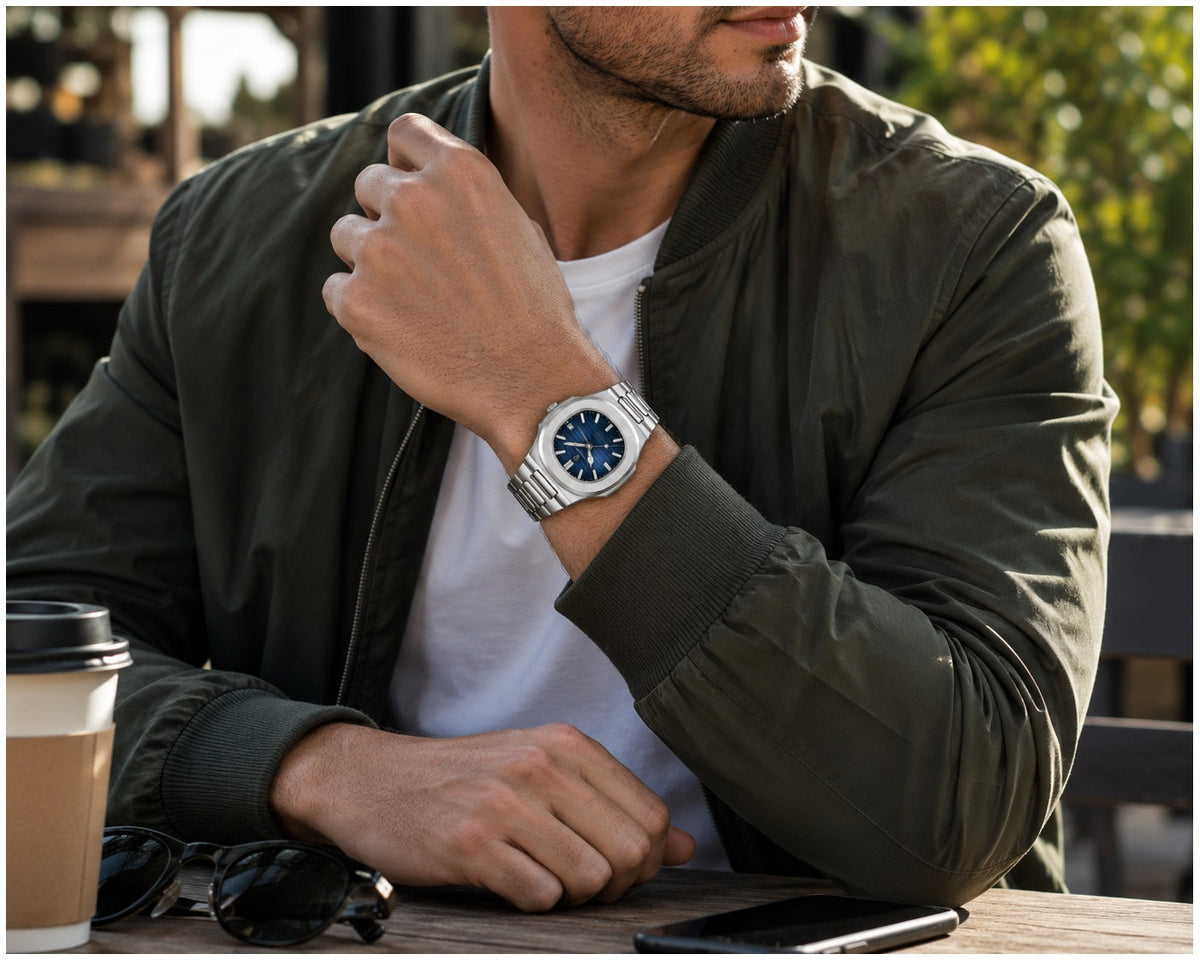 Reloj Hombre 40 mm Caja Cuadrada Cuarzo Acero Calendario 3 BAR - imagen 1