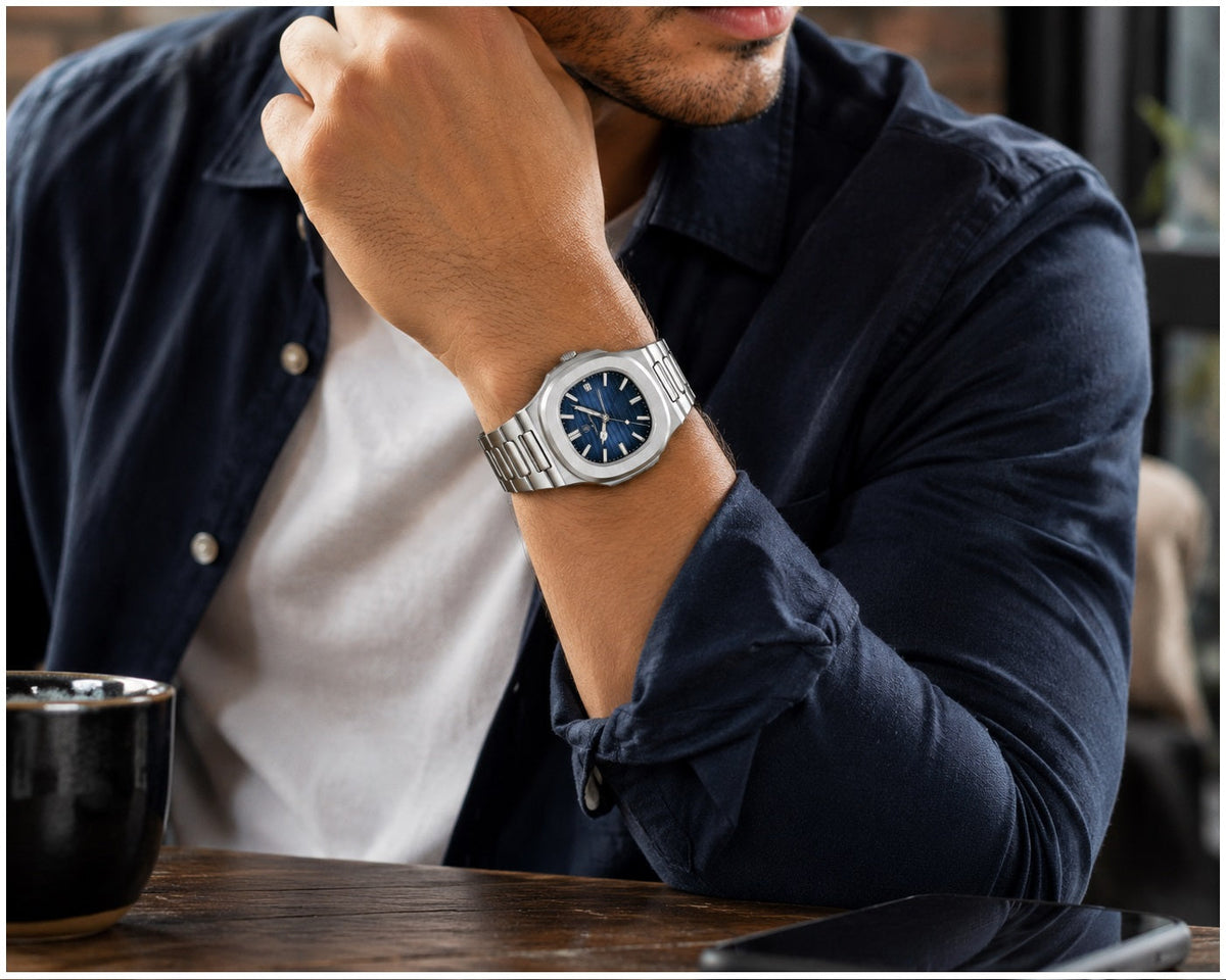 Reloj Hombre 40 mm Caja Cuadrada Cuarzo Acero Calendario 3 BAR - imagen 4