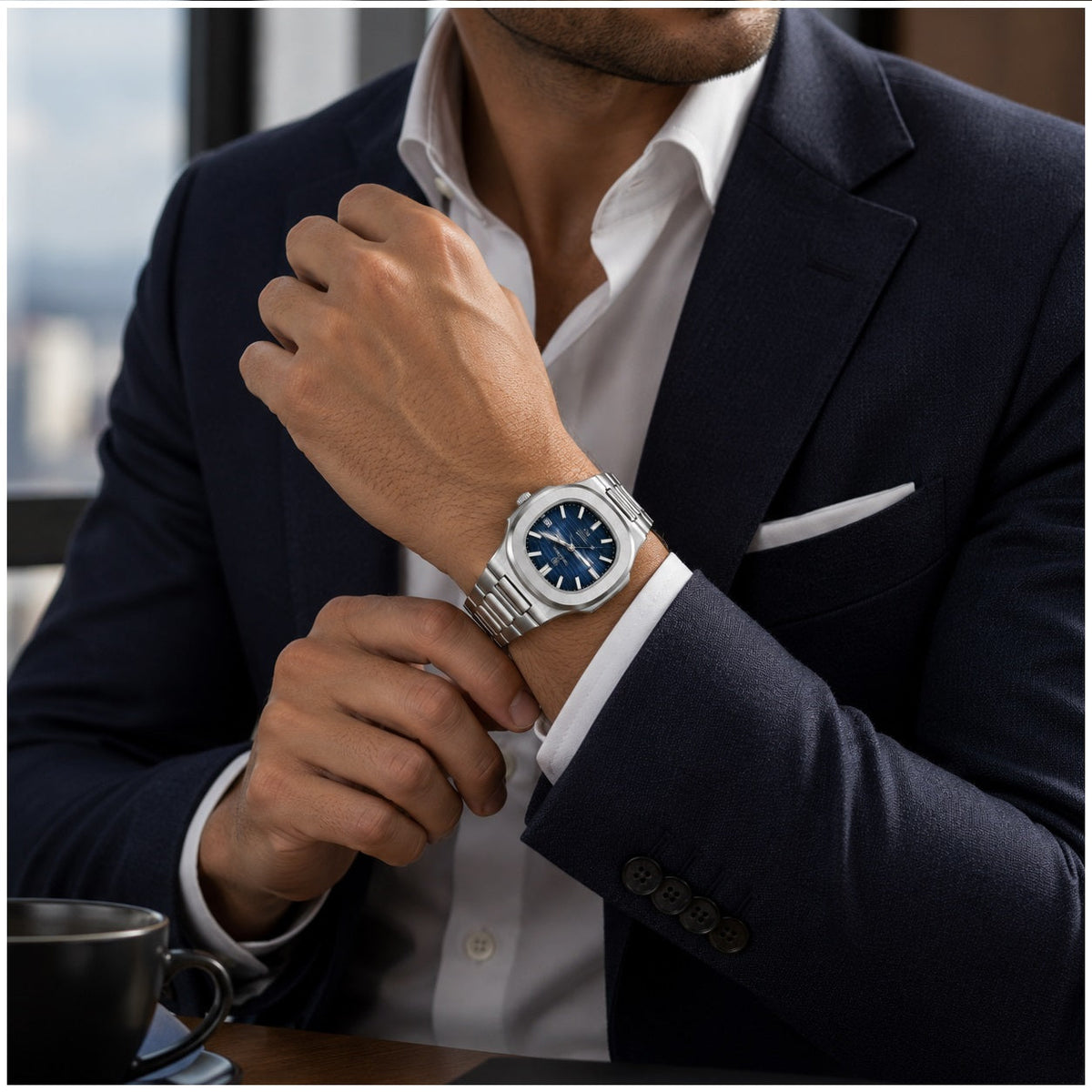 Reloj Hombre 40 mm Caja Cuadrada Cuarzo Acero Calendario 3 BAR - imagen 5
