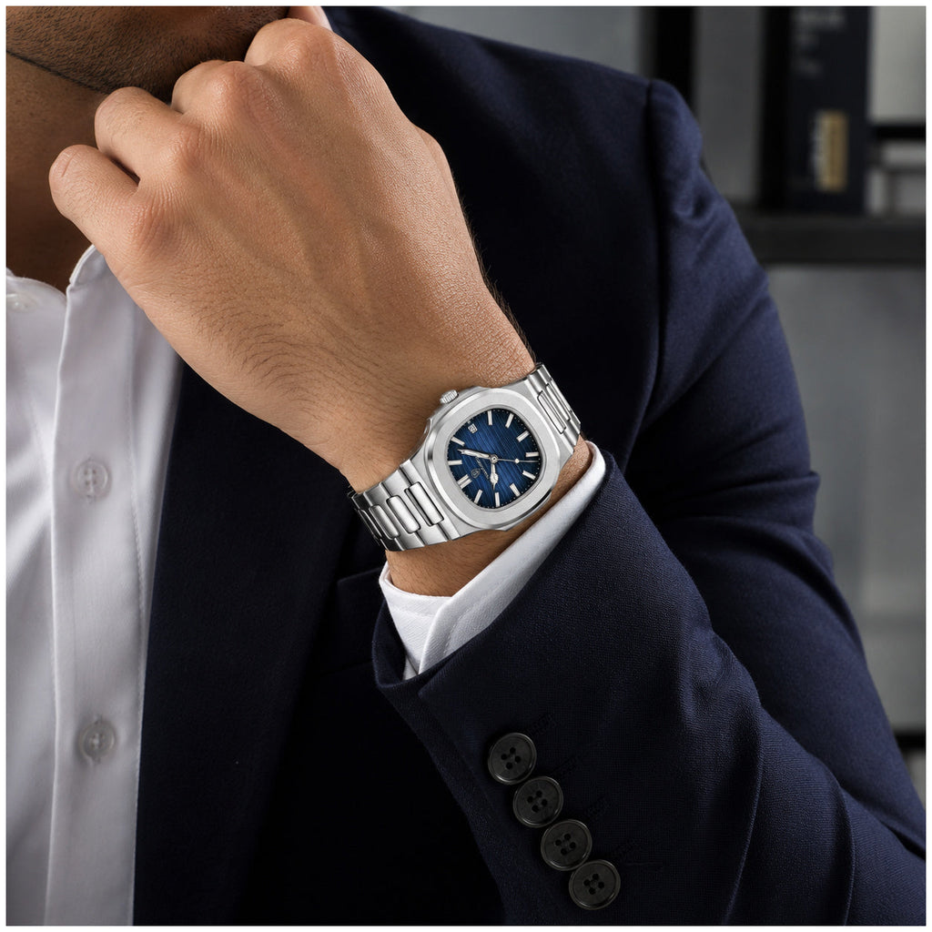 Reloj Hombre 40 mm Caja Cuadrada Cuarzo Acero Calendario 3 BAR - imagen 3