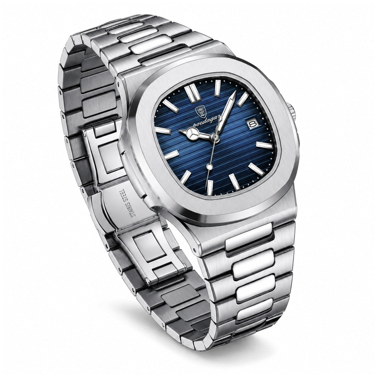 Reloj Hombre 40 mm Caja Cuadrada Cuarzo Acero Calendario 3 BAR - imagen 6