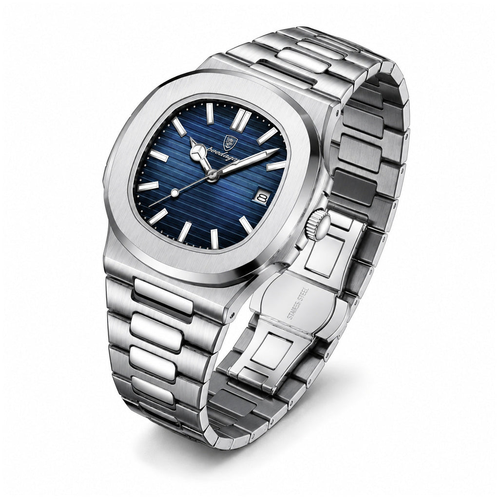 Reloj Hombre 40 mm Caja Cuadrada Cuarzo Acero Calendario 3 BAR - imagen 7