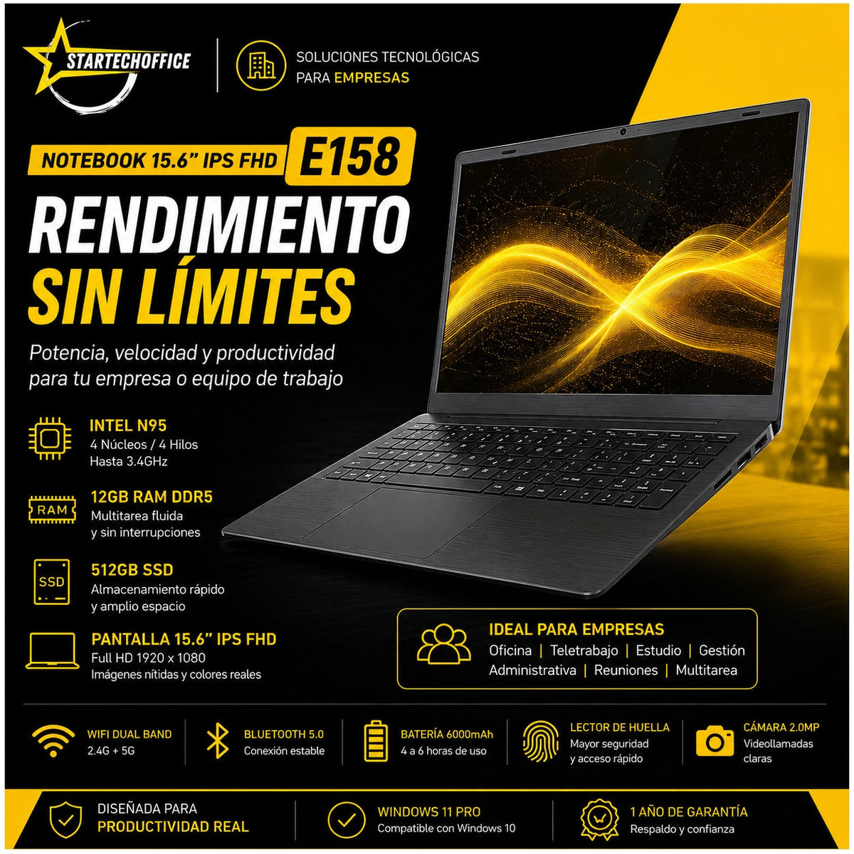Notebook E158 15.6” FHD Intel N95 12GB RAM 512GB SSD - imagen 7
