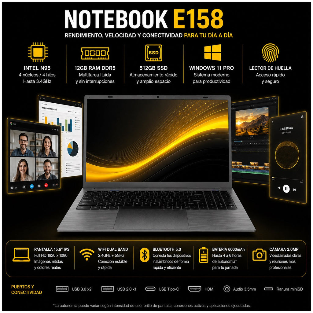 Notebook E158 15.6” FHD Intel N95 12GB RAM 512GB SSD - imagen 6