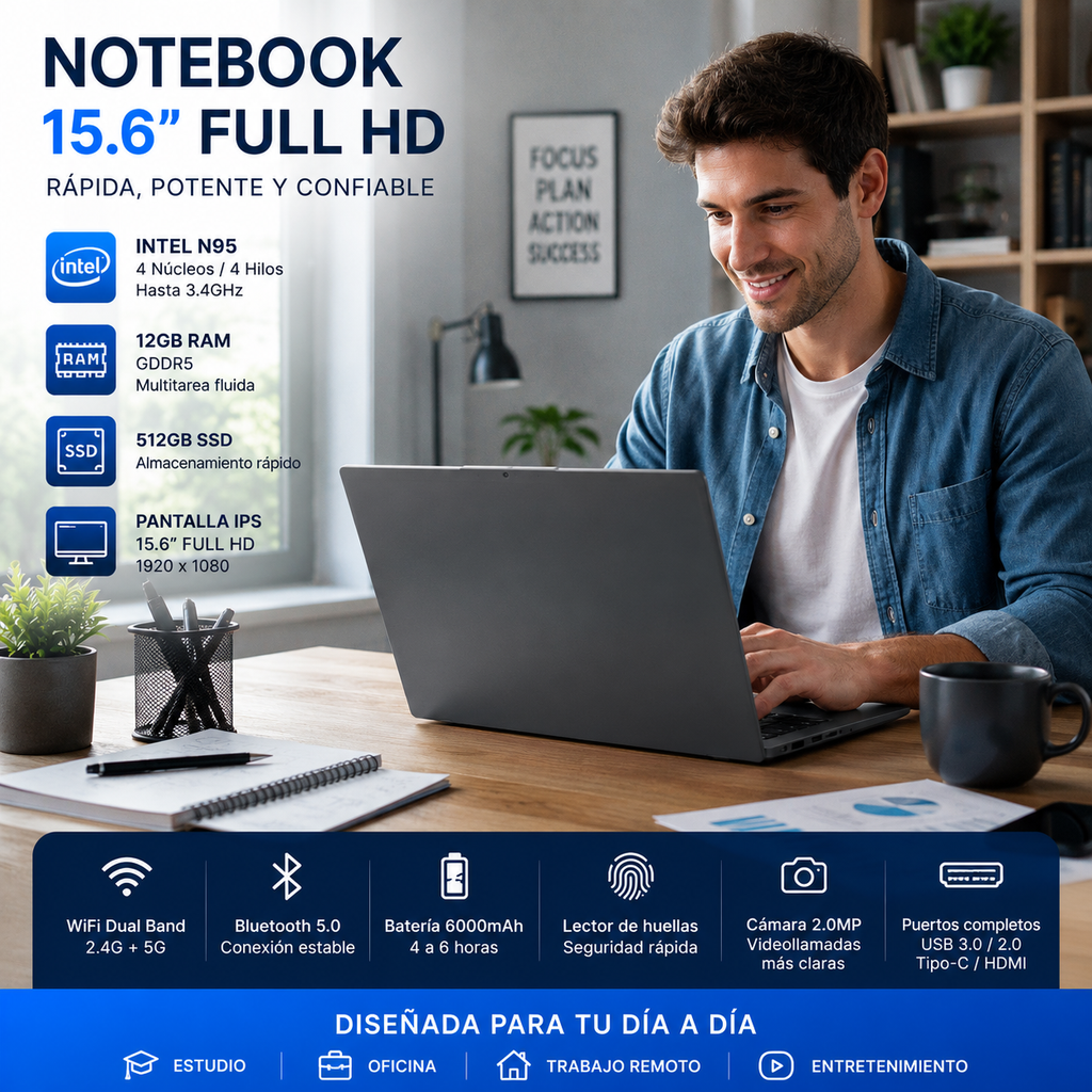 Notebook E158 15.6” FHD Intel N95 12GB RAM 512GB SSD - imagen 13