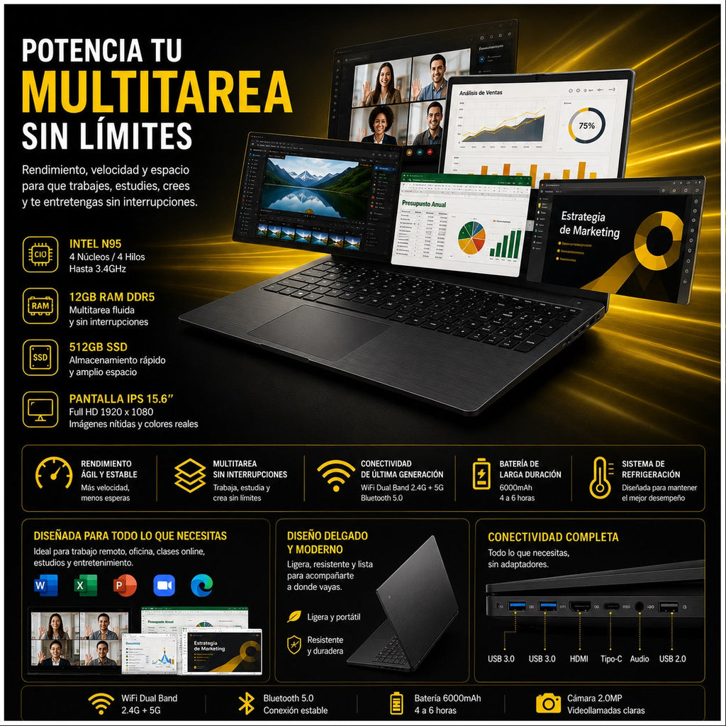 Notebook E158 15.6” FHD Intel N95 12GB RAM 512GB SSD - imagen 12