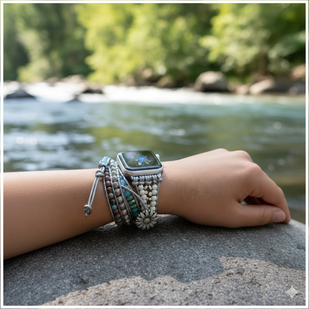 Correa Boho Trenzada para Apple Watch 42/44mm con Piedras Naturales