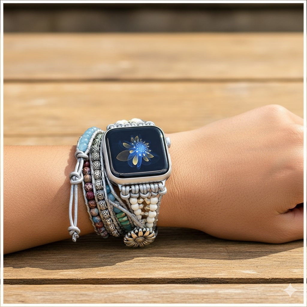 Correa Boho Trenzada para Apple Watch 42/44mm con Piedras Naturales