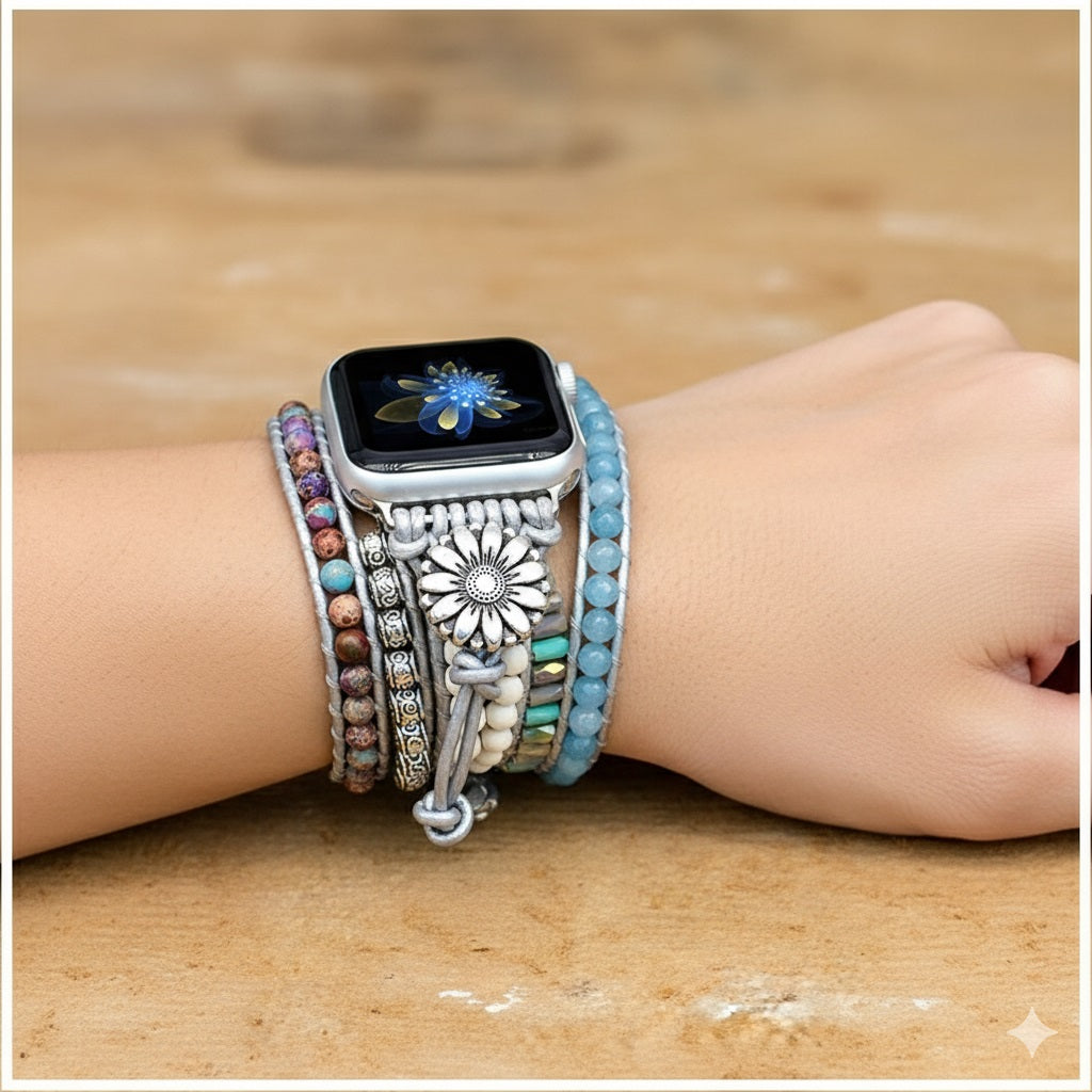 Correa Boho Trenzada para Apple Watch 42/44mm con Piedras Naturales