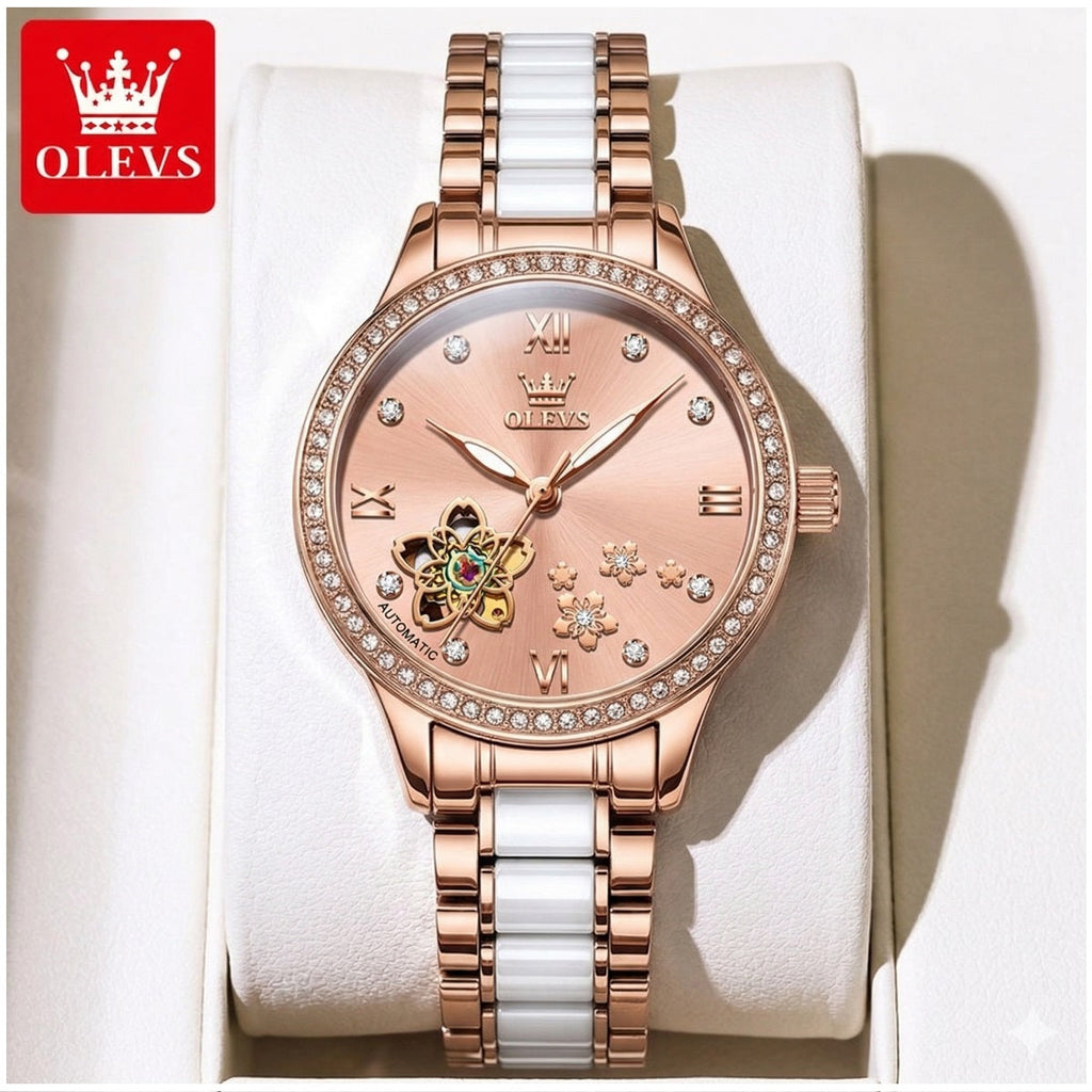 Reloj Automático Mujer Elegante 32mm Acero Inoxidable y Cerámica