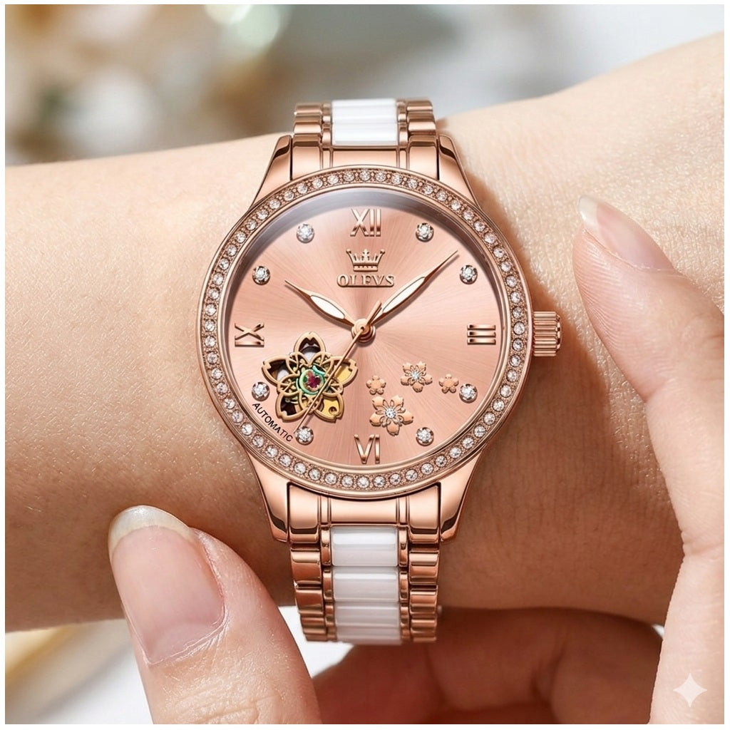 Reloj Automático Mujer Elegante 32mm Acero Inoxidable y Cerámica