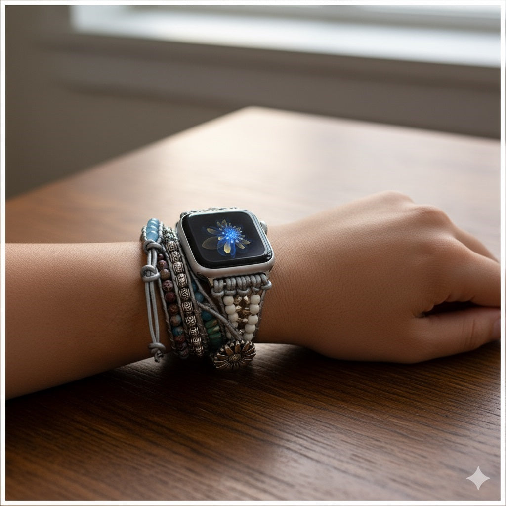 Correa Boho Trenzada para Apple Watch 42/44mm con Piedras Naturales