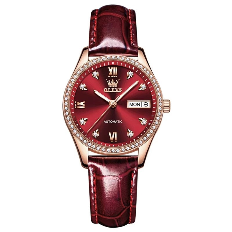 Reloj Automático Elegante para Mujer con Correa de Cuero