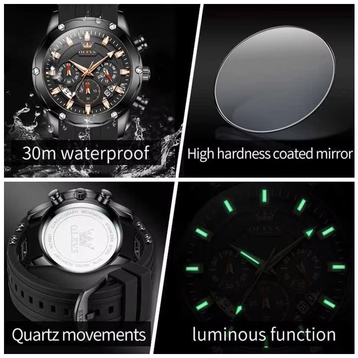 Reloj Deportivo OLEV Acero Inoxidable Cuarzo Sumergible 30M