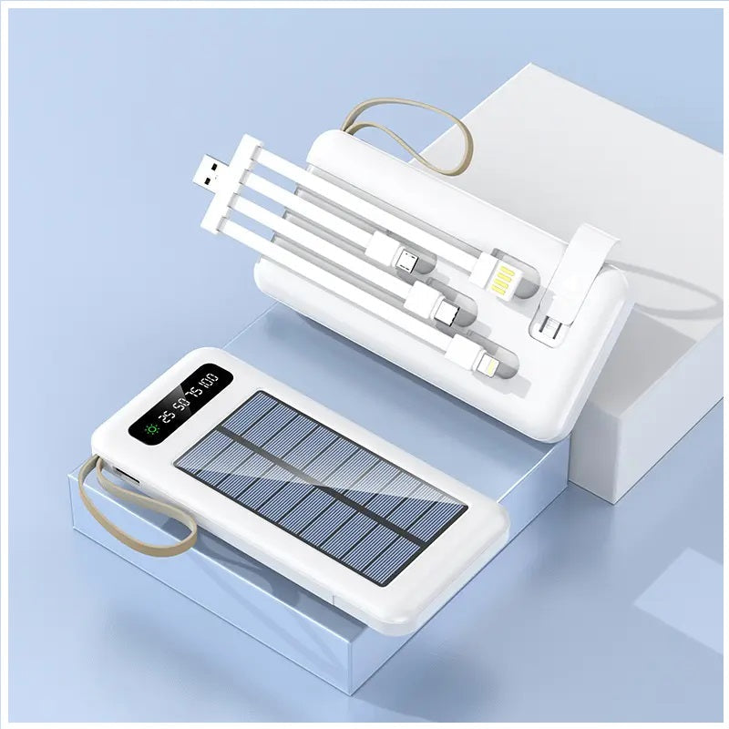 Power Bank Solar 20000mAh Cables Integrados Luz LED