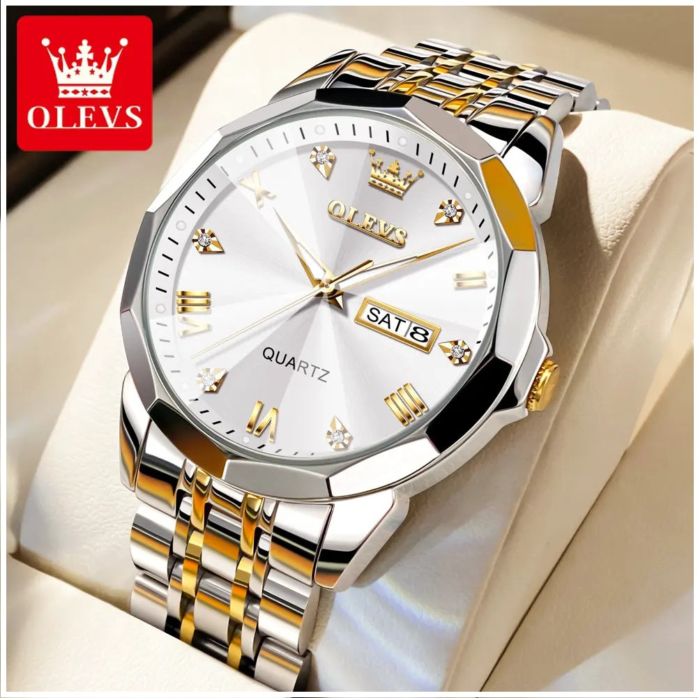 Reloj Hombre de Lujo Correa Bimetálica de Acero Inoxidable