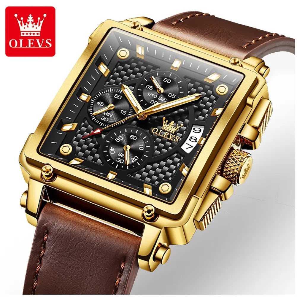 Reloj Cronógrafo Cuadrado de Lujo Hombre Diseño Deportivo y Elegante