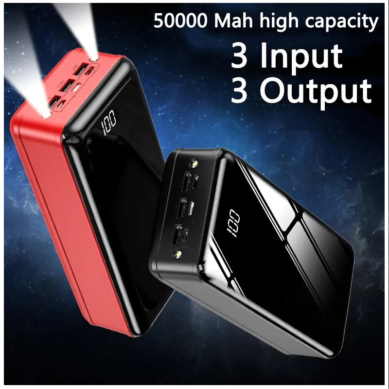 Power Bank 50000mAh 3 USB Tipo C Lightning linterna Rojo