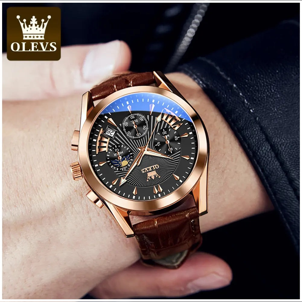 Reloj Cronógrafo para Hombre con Correa de Cuero Clásico