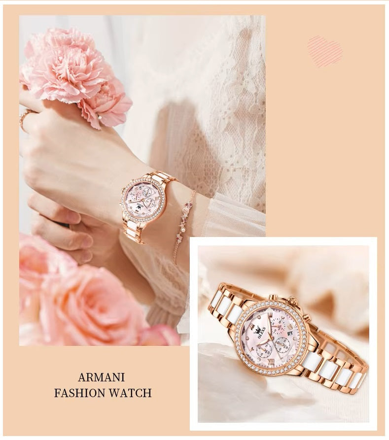 Reloj Femenino de Acero Inoxidable Cristal de Corte Diamante