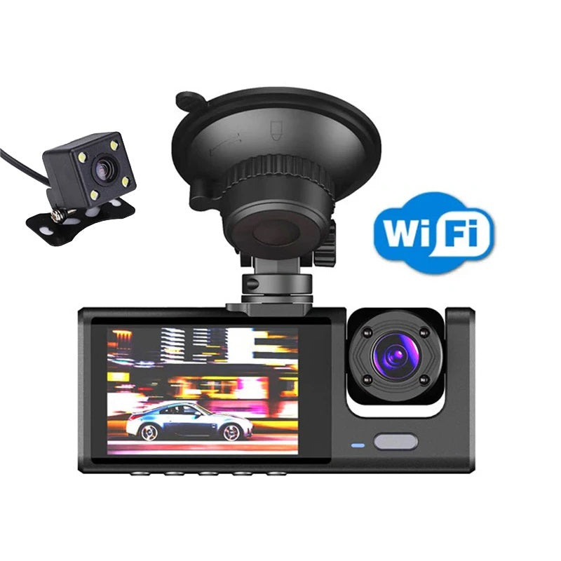 Cámara DVR para Auto Full HD 1080P 3 Canales Visión Nocturna WiFi