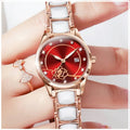 Reloj Elegante para Mujer con Esfera Roja Pulsera de Acero Inoxidable