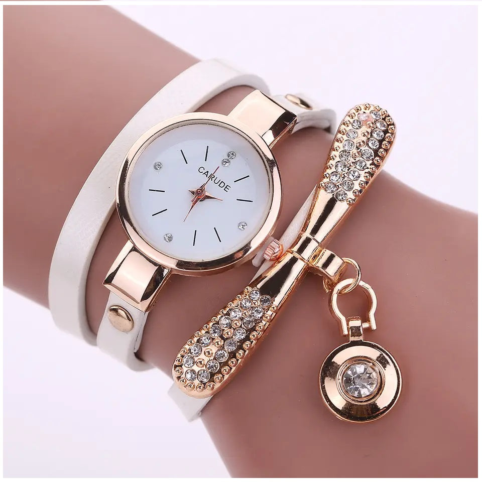 Reloj Personalizado para Mujeres con Incrustaciones y Pulsera Blanca