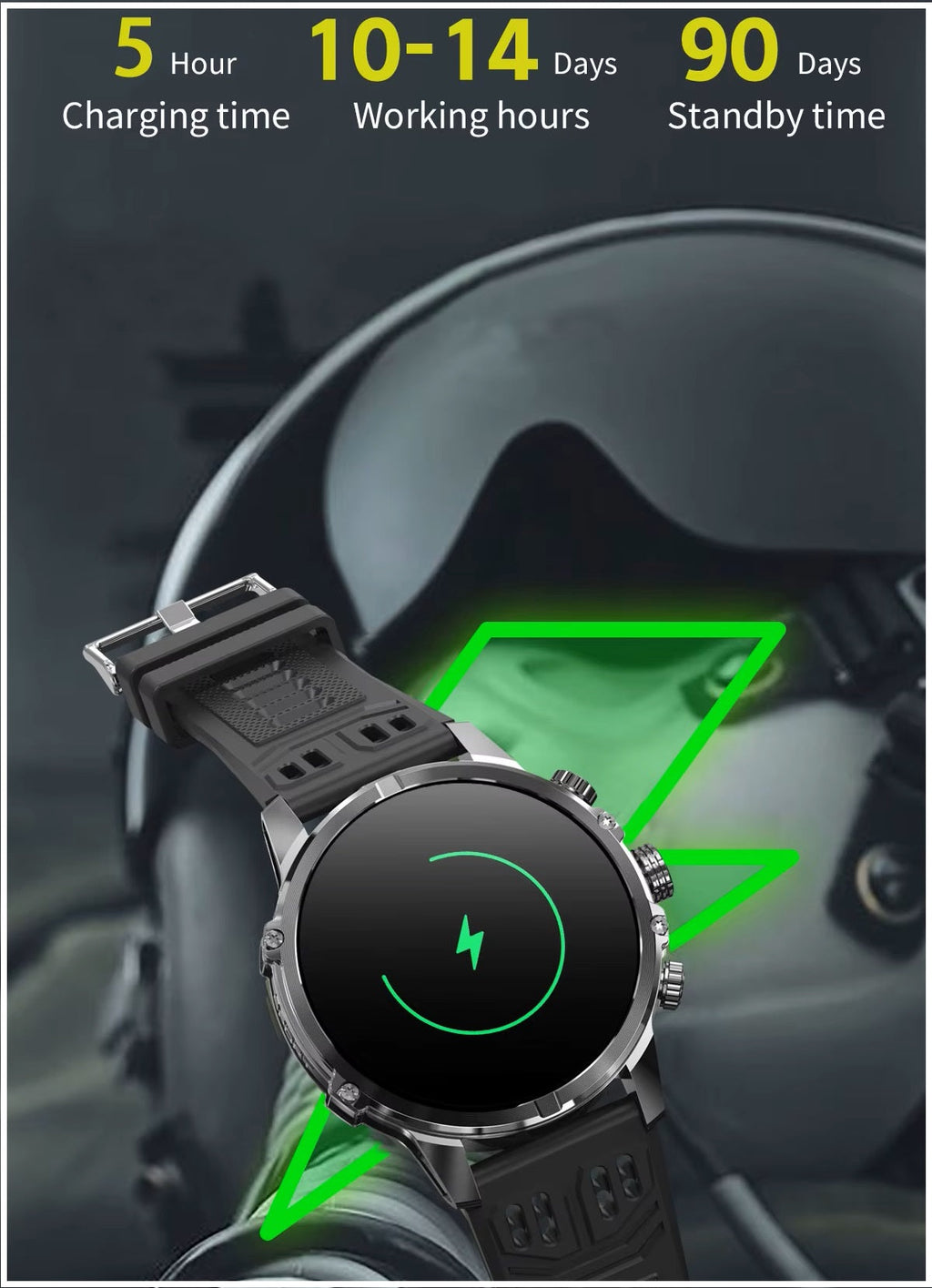 Smartwatch Deportivo Táctico AMOLED 1.75” IP67, 600mAh, Bluetooth HD