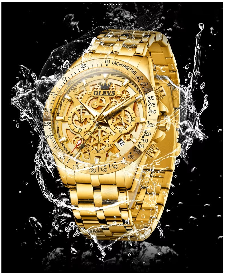 Reloj para Hombre Clásico de Lujo Acero Inoxidable Dorado