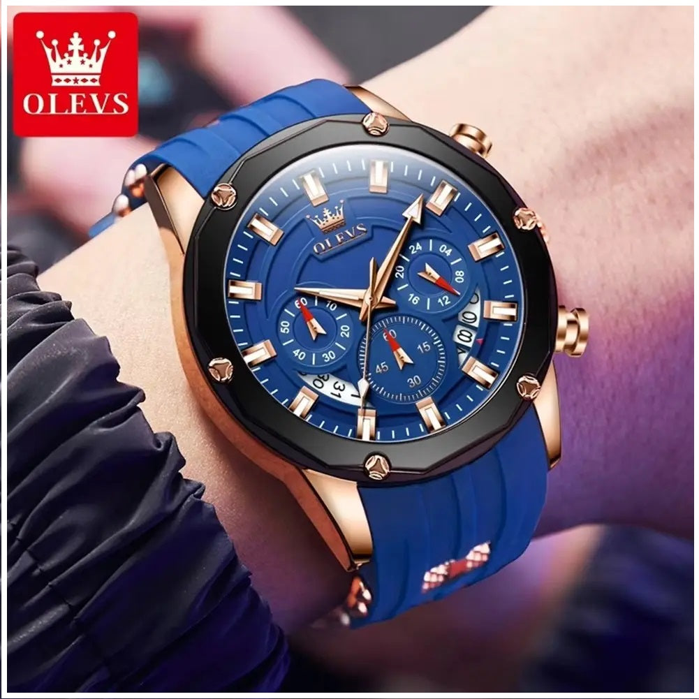 Reloj Cronógrafo Hombre con Calendario y Correa de Silicona Azul