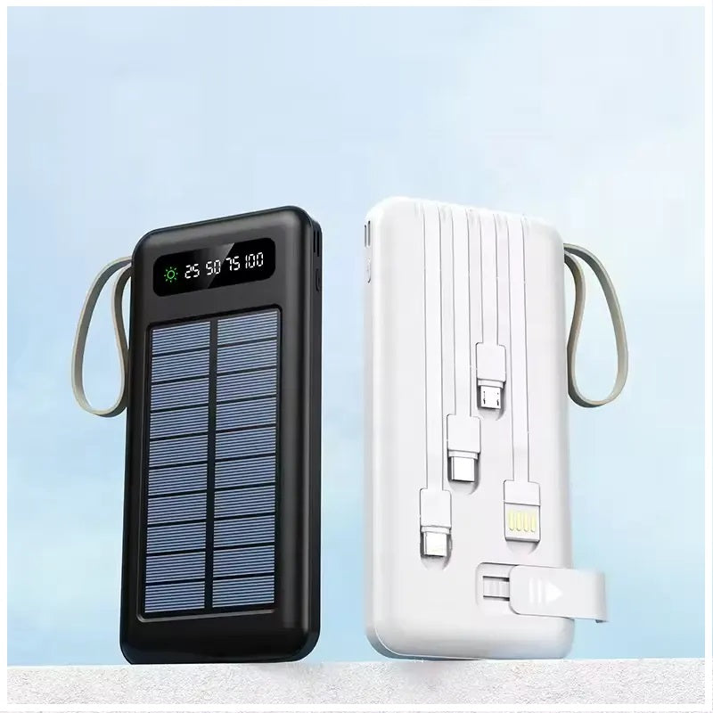 Power Bank Solar 20000mAh Cables Integrados Luz LED