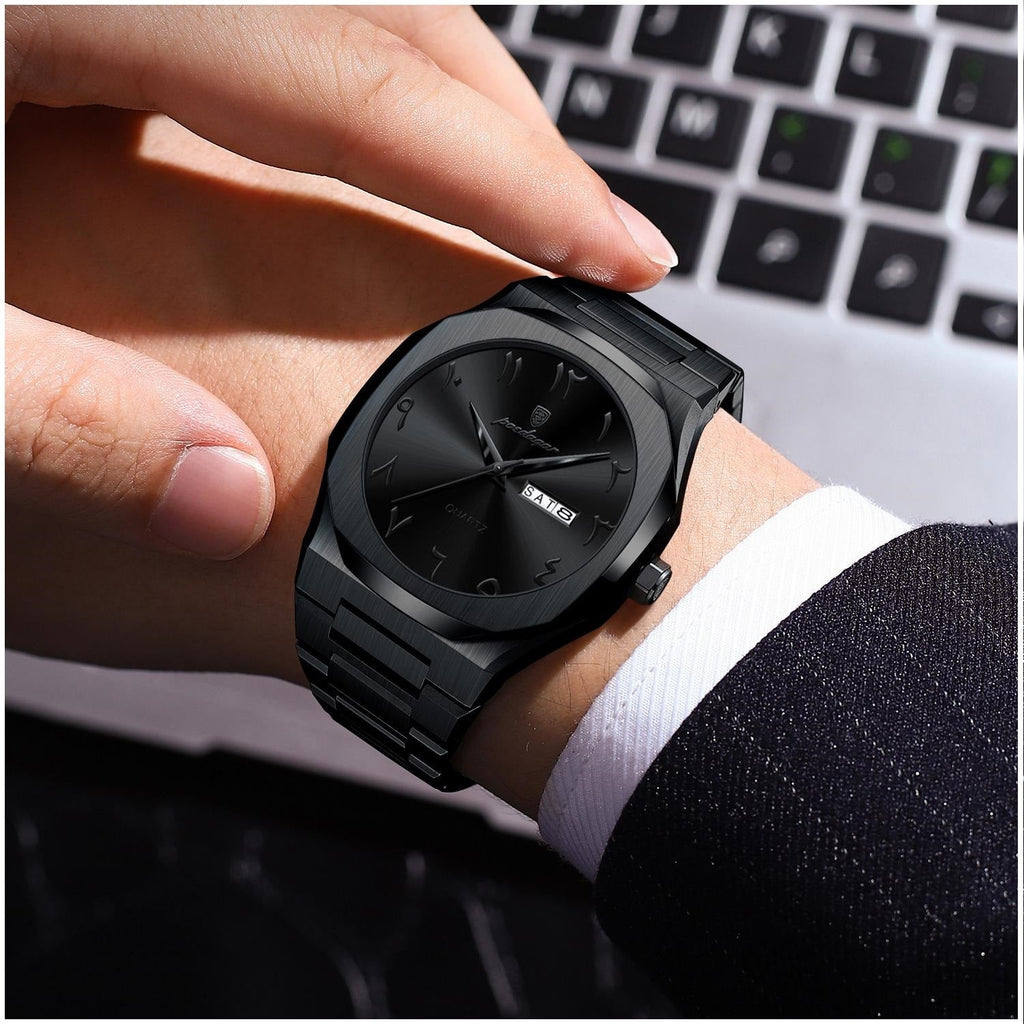 Reloj Hombre 41 mm Negro Cuarzo Día Fecha Acero 3 ATM - imagen 4